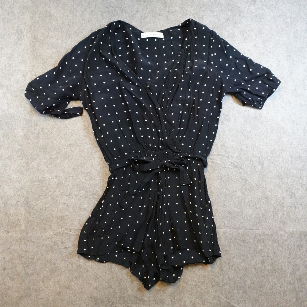 Faithfull The Brand Romper Women Small Black Polka Dot Tie Sleeve Surplice VNeck